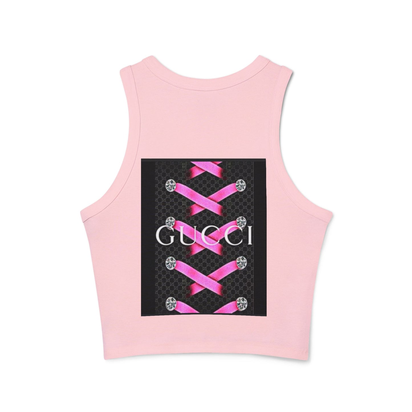 Stylish Women's Micro Rib Racer Tank Top with Pink Laces Design