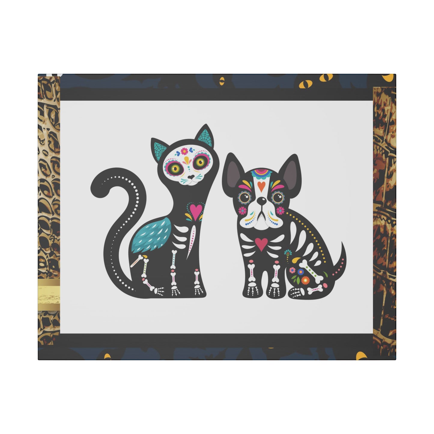 Day of the Dead Pet Canvas Art - Colorful Cat and Dog Wall Decor