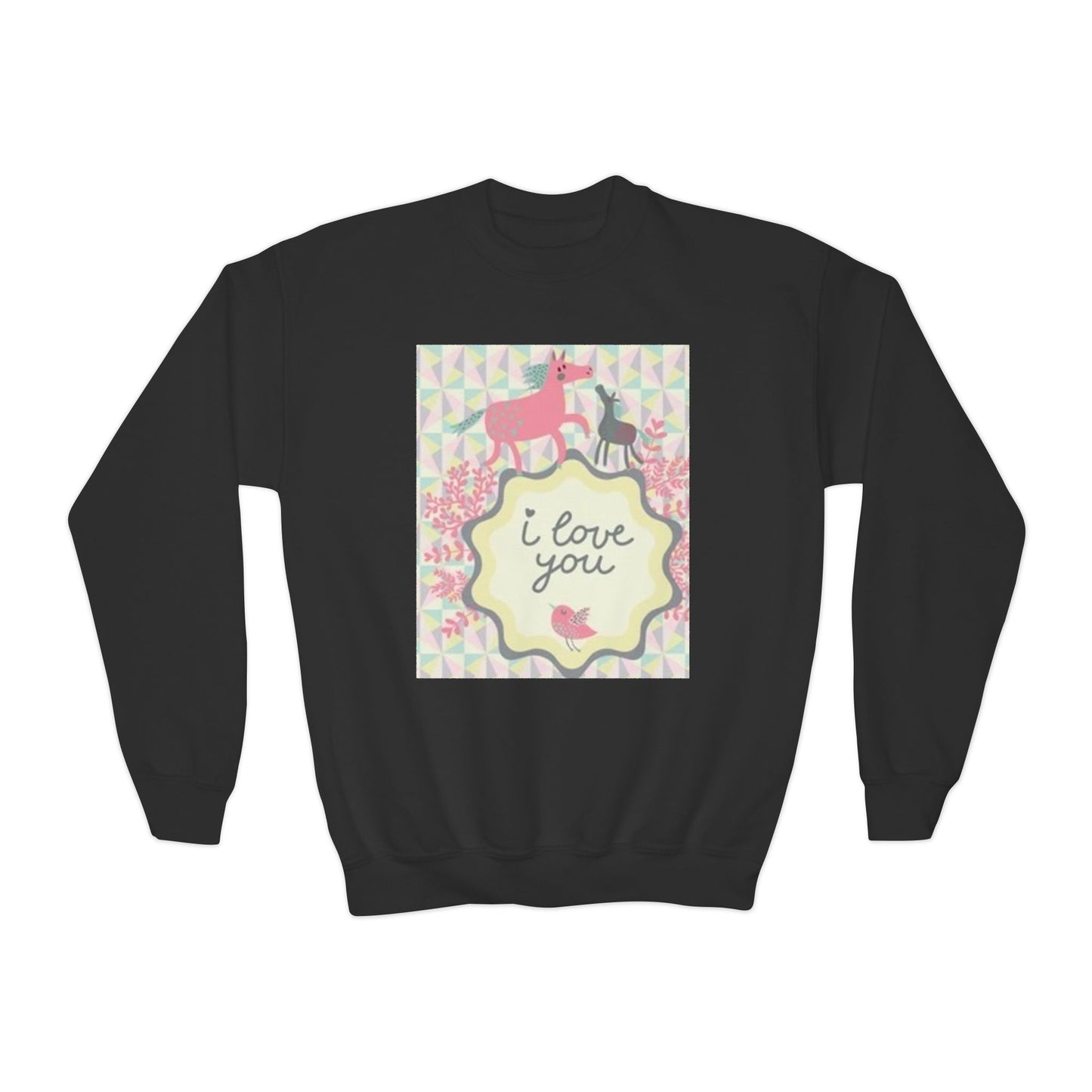 Youth Crewneck Sweatshirt with "I Love You" Unicorn Design