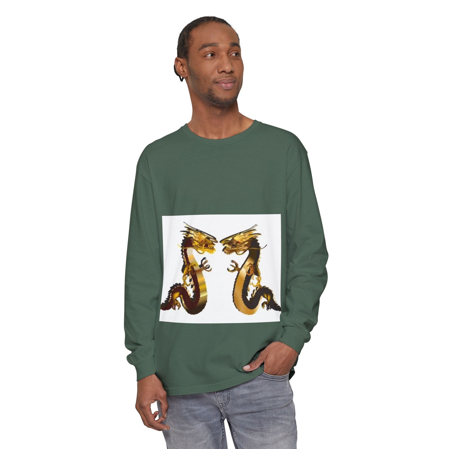 Dragon Duel Unisex Long Sleeve T-Shirt - Garment-Dyed Art Tee