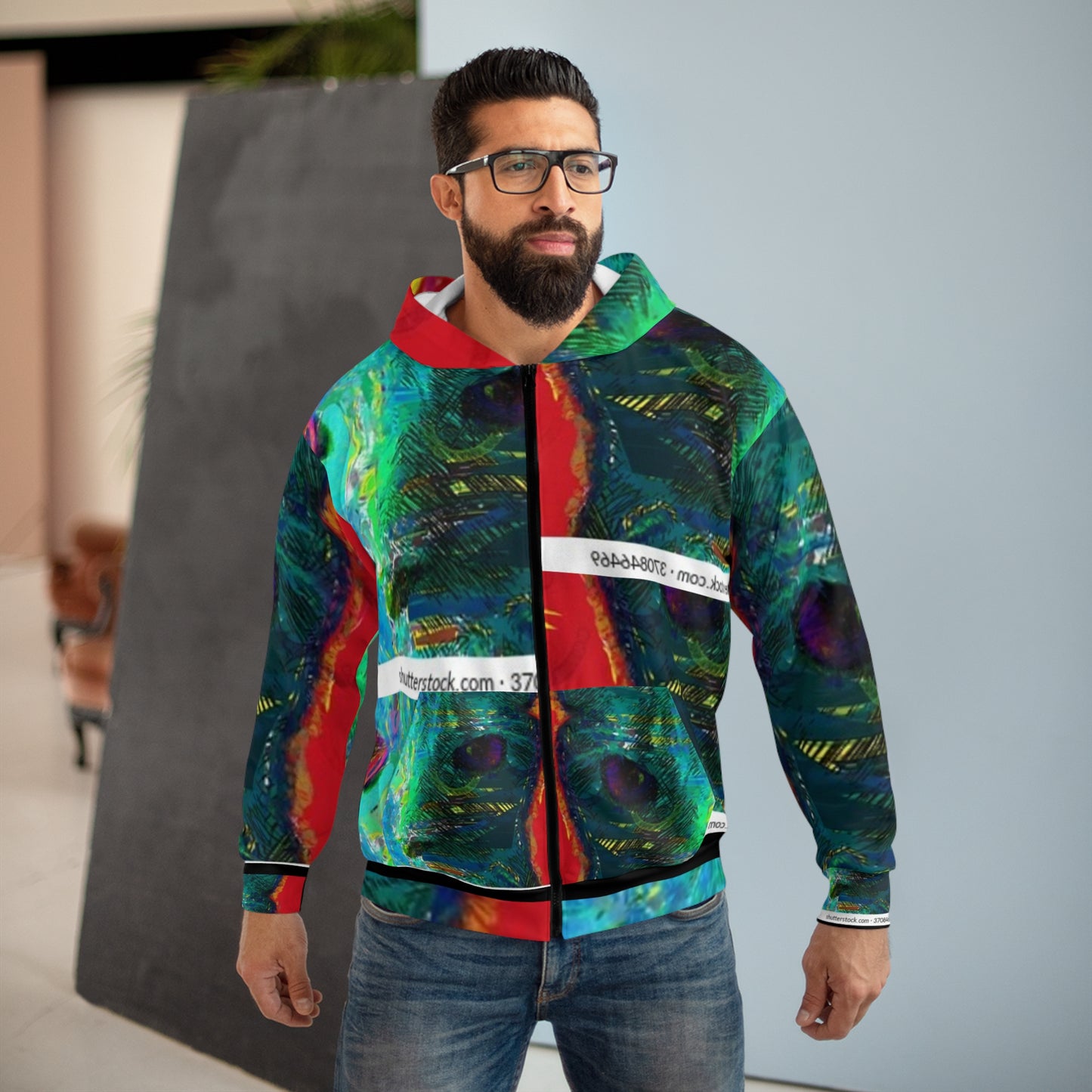 Vibrant Unisex Zip Hoodie with Abstract Art Design