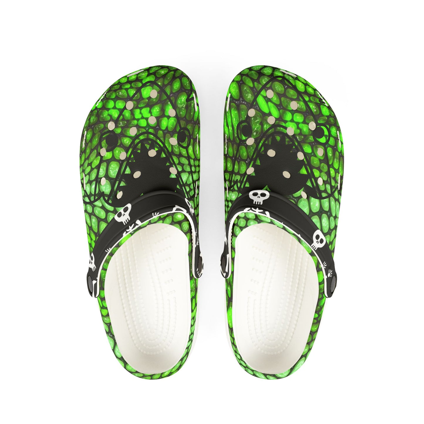 Skull & Green Glow EVA Foam Clogs - Fun, Lightweight Footwear for Kids and Adults