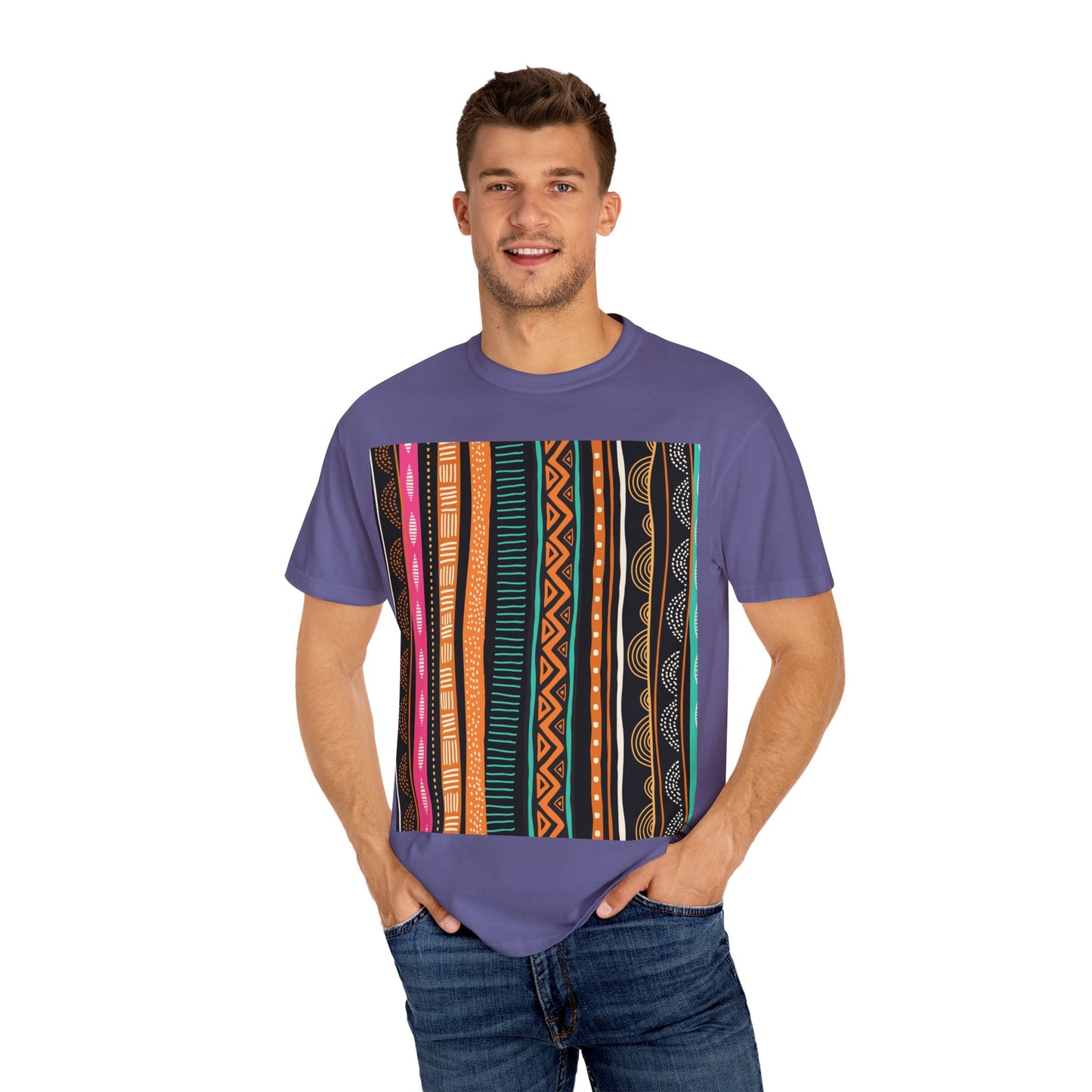 Vibrant Graphic Unisex T-Shirt - Colorful Tribal Stripes Design