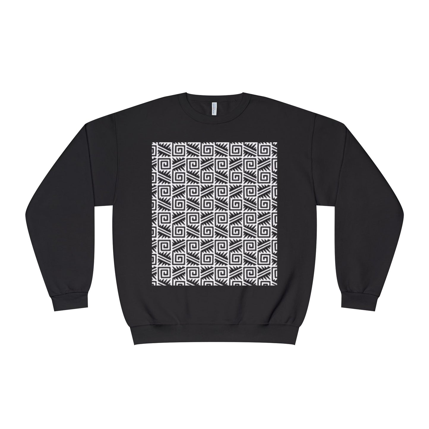 Geometric Pattern Unisex Crewneck Sweatshirt - Cozy Black & White Style