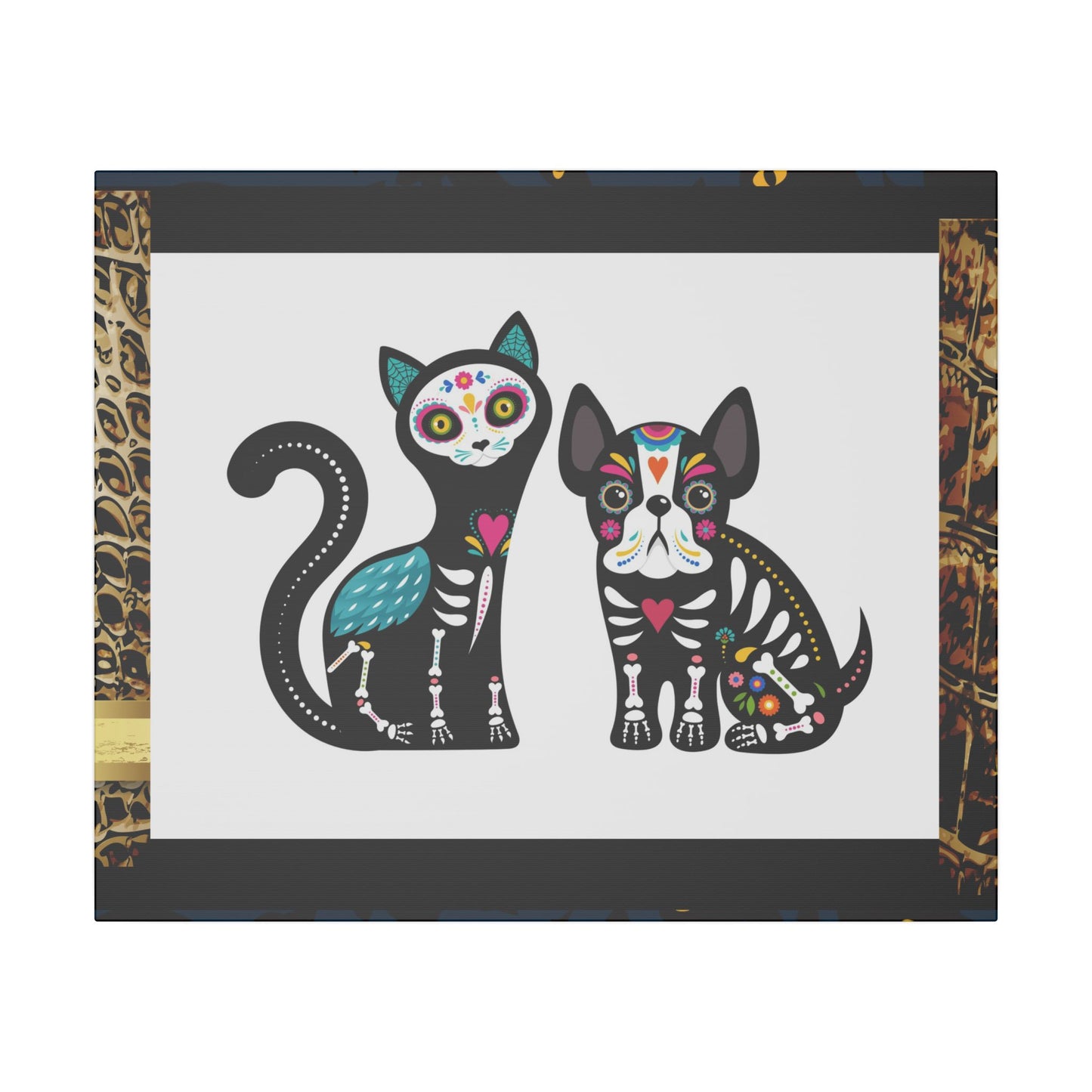 Day of the Dead Pet Canvas Art - Colorful Cat and Dog Wall Decor