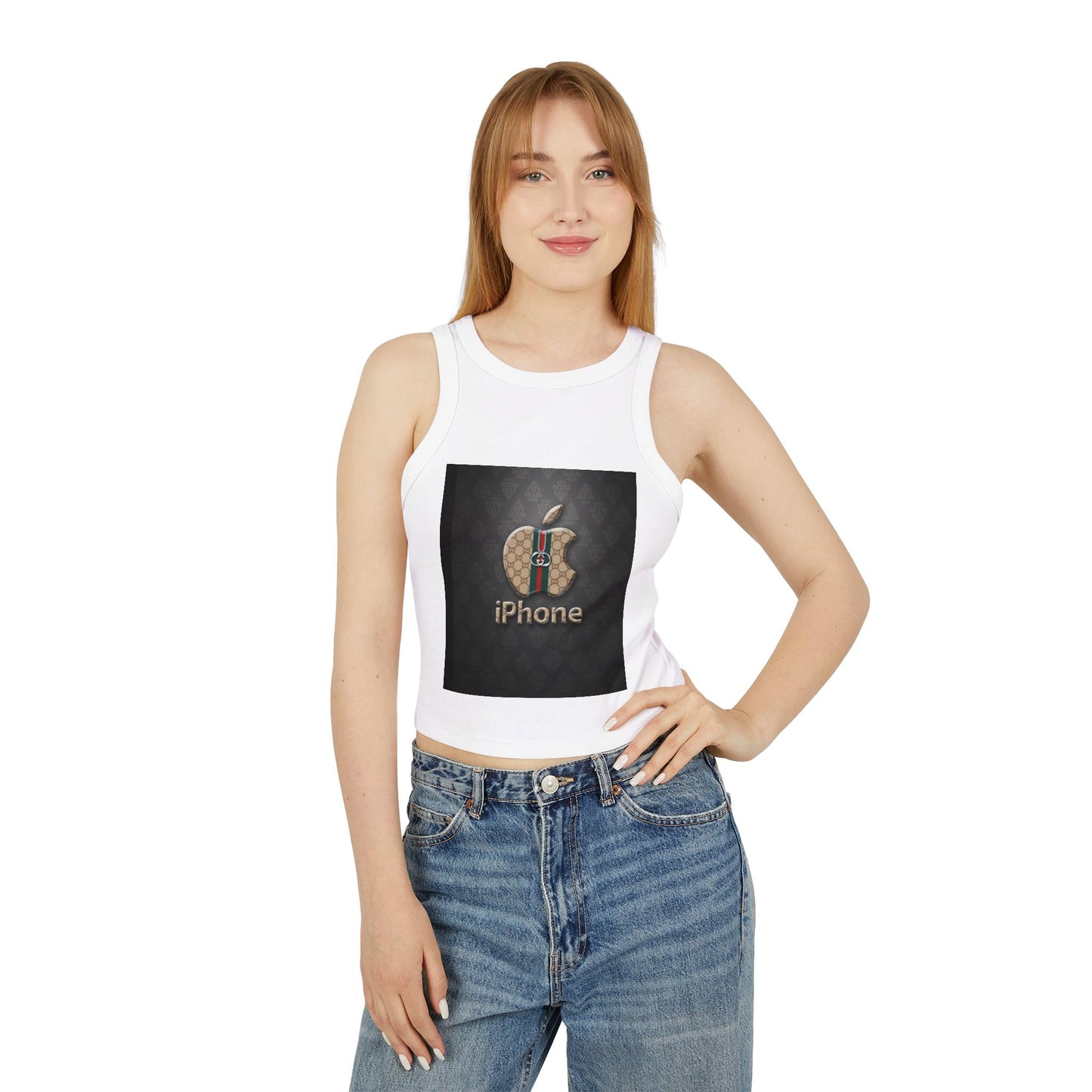 Stylish Women's Micro Rib Racer Tank Top with Logo Design