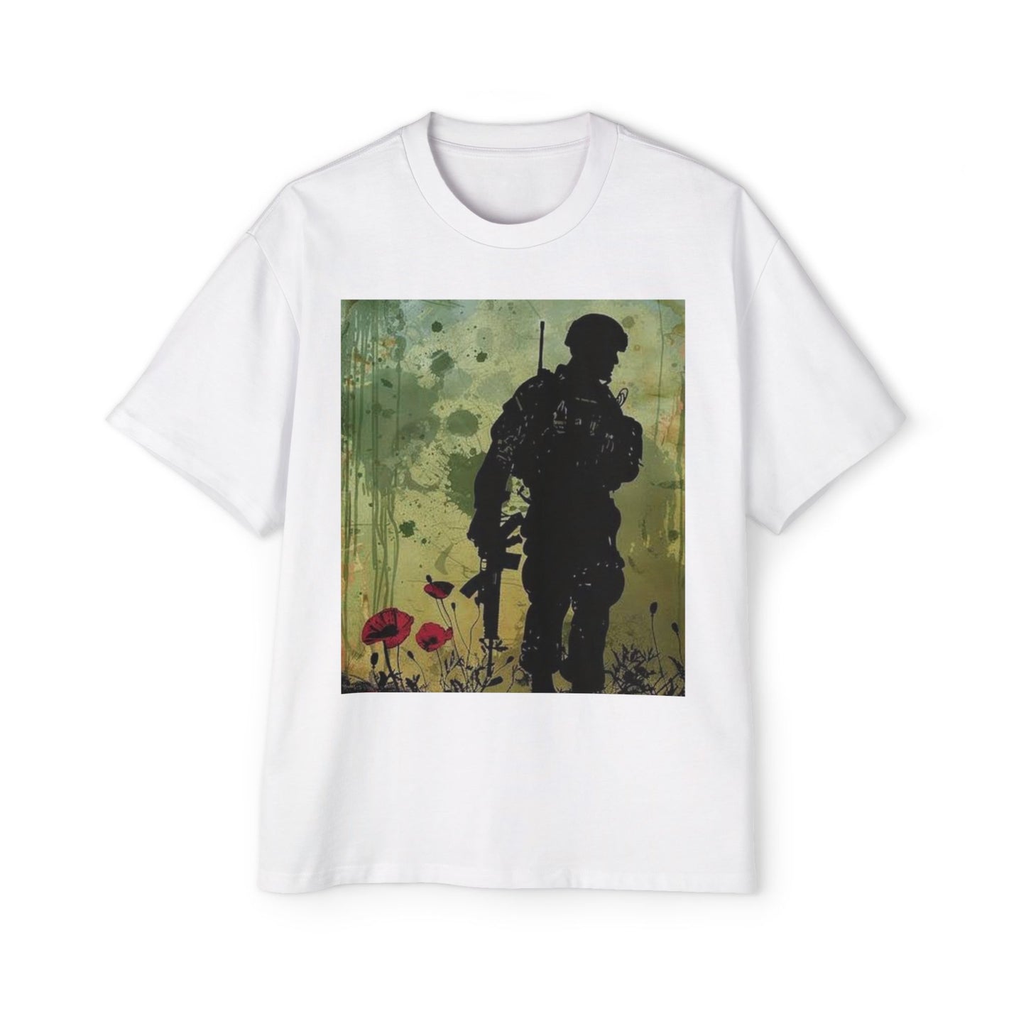Soldier Silhouette Oversized Tee - Men's Heavy T-Shirt for Veterans and Military Enthusiasts