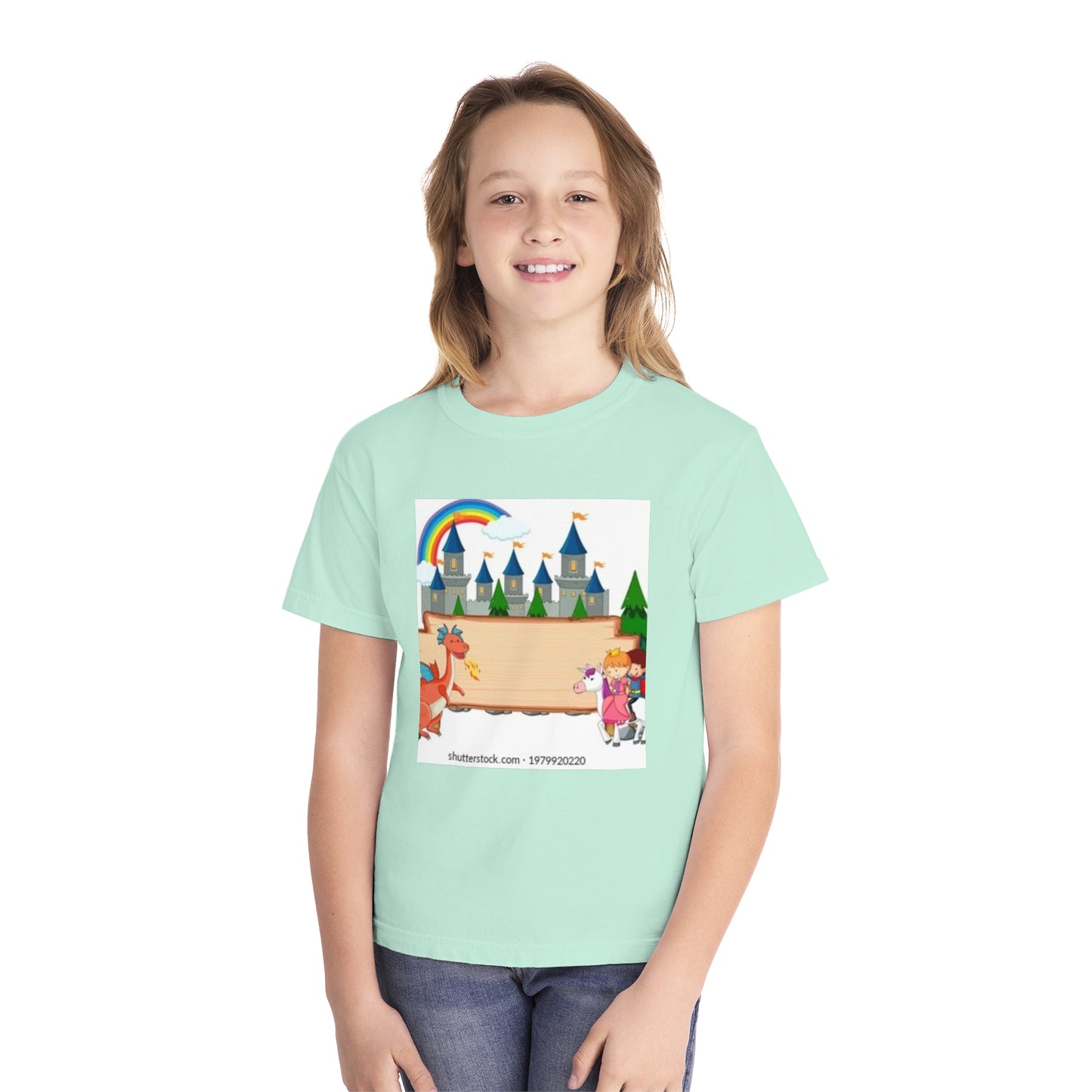 Youth Fantasy Castle Tee - Colorful Dragon & Rainbow Design