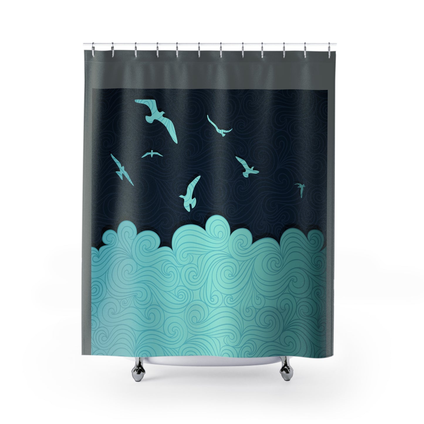 Ocean Breeze Shower Curtain - Coastal Home Decor with Waves and Birds