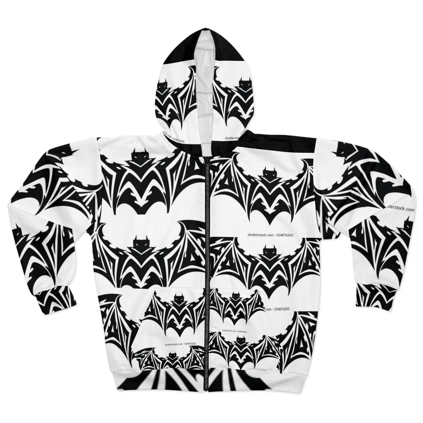 Gothic Bat Print Unisex Zip Hoodie | Spooky Style for Halloween & Casual Wear