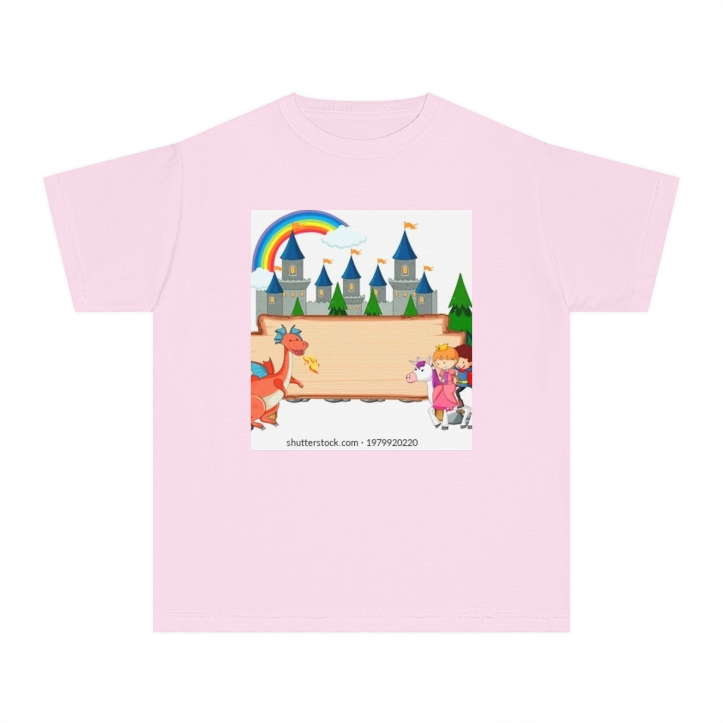 Youth Fantasy Castle Tee - Colorful Dragon & Rainbow Design