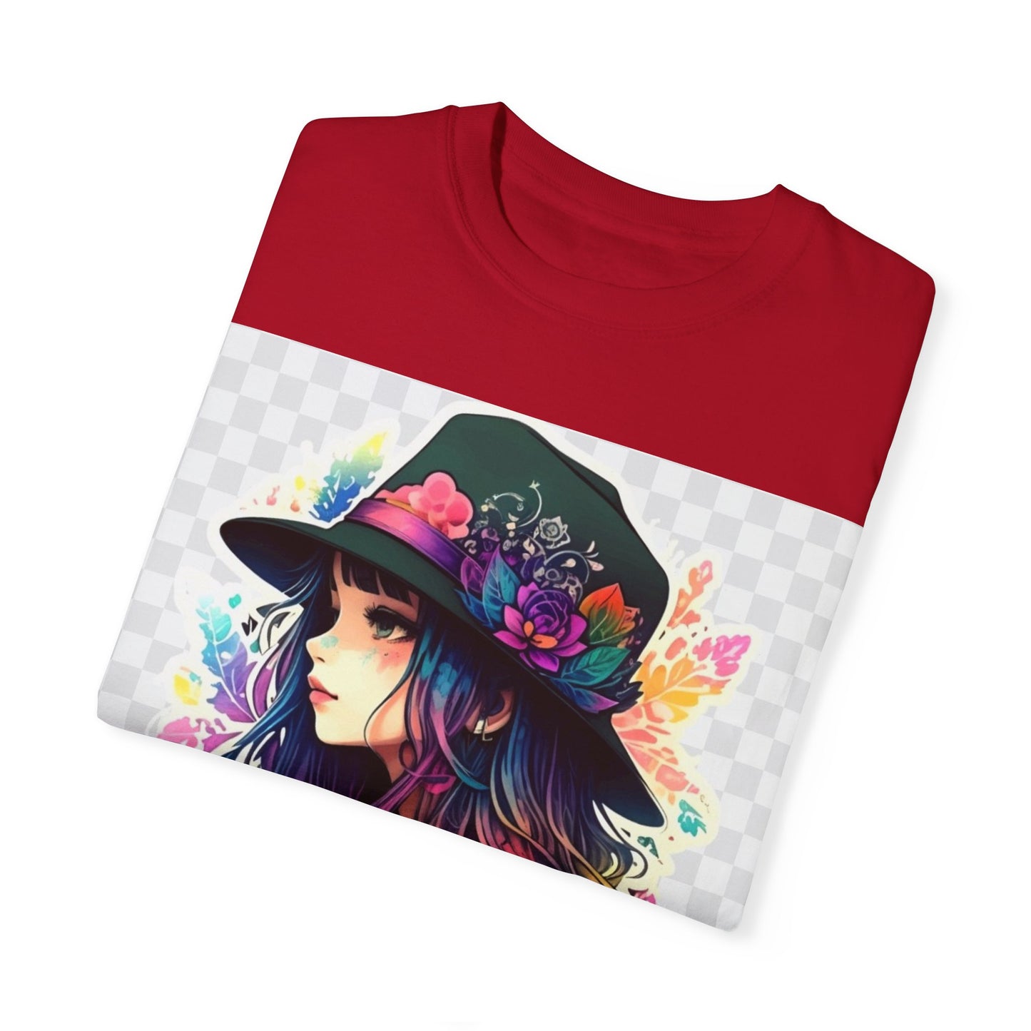 Vibrant Bohemian T-Shirt with Colorful Tattooed Girl Design