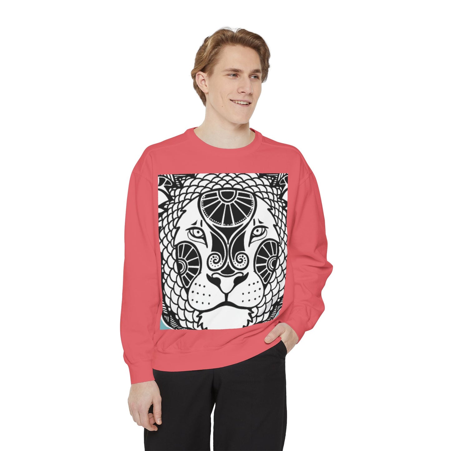 Bohemian Lion Unisex Garment-Dyed Sweatshirt - Cozy & Stylish Animal Graphic Tee for Nature Lovers