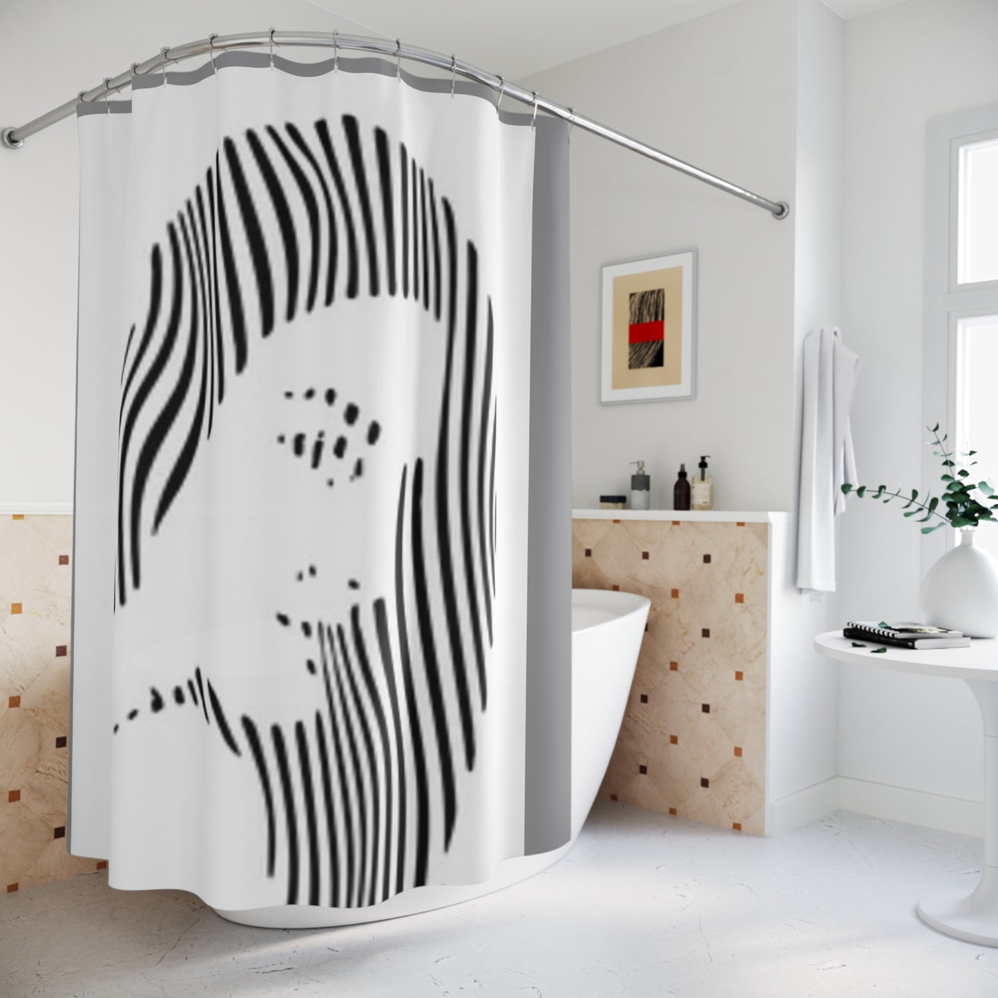 Modern Abstract Shower Curtain - Minimalist Black and White Design