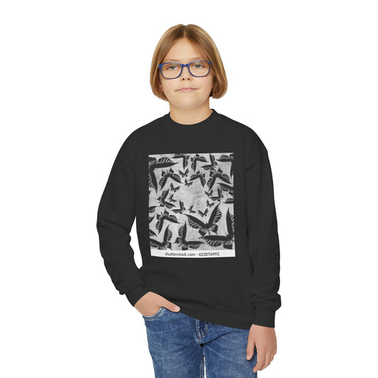 Youth Crewneck Sweatshirt - Stylish Black & White Bird Design