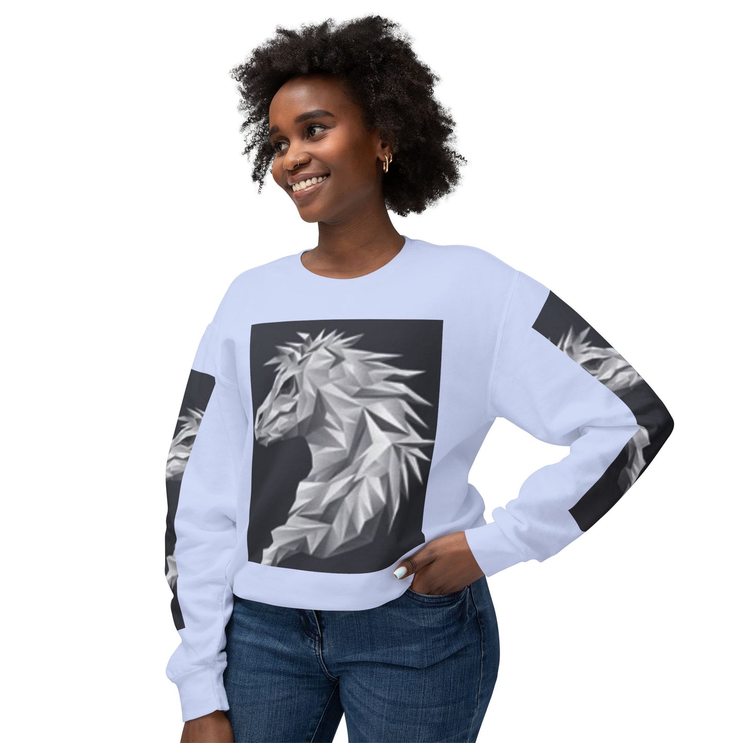 Unisex Lightweight Crewneck Sweatshirt - Stylish Geometric Horse Design
