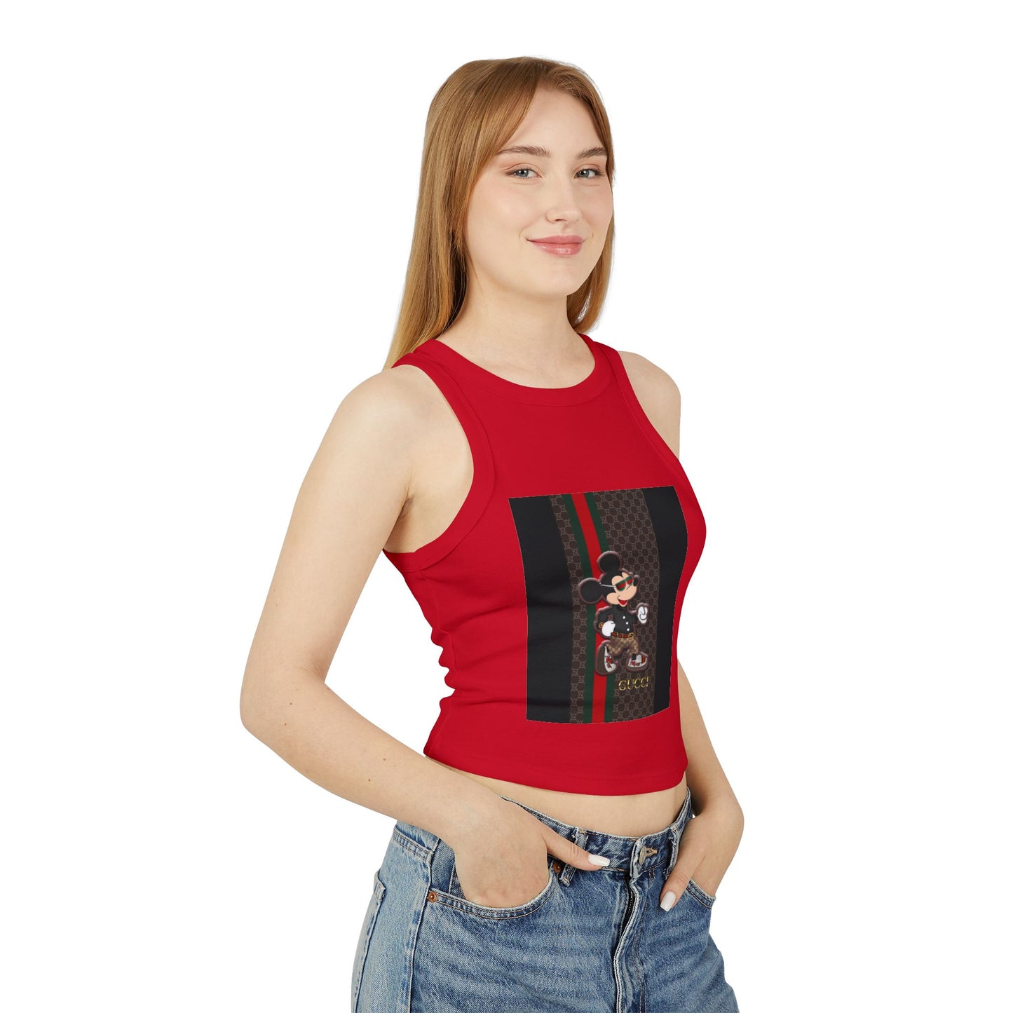 Trendy Women’s Micro Rib Racer Tank Top with Stylish Mickey Design