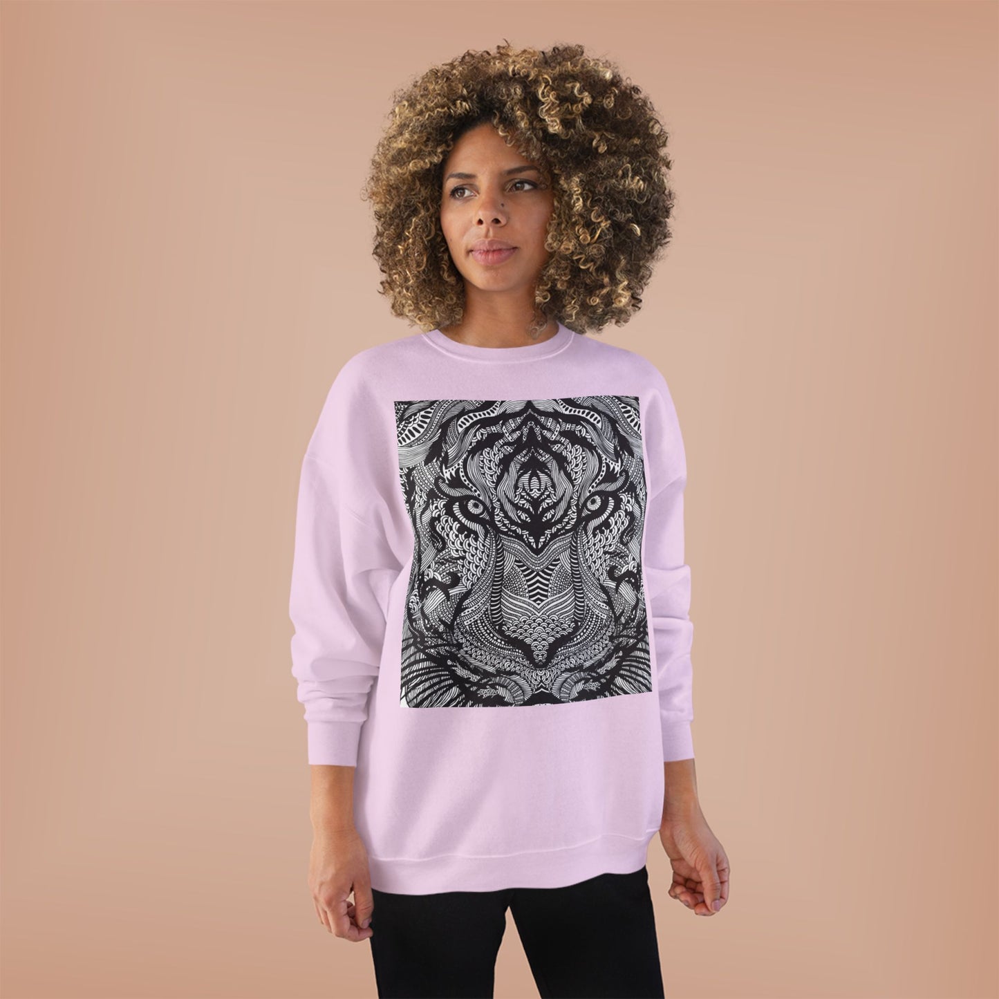 Unisex EcoSmart Tiger Graphic Crewneck Sweatshirt - Bold Black & White Design
