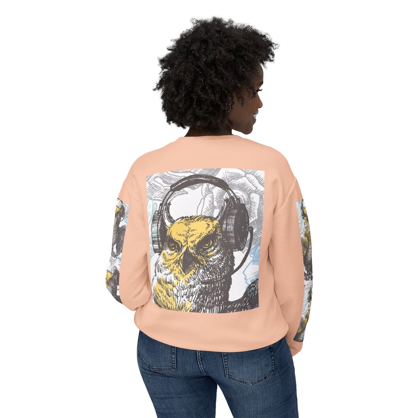 Music Lover's Owl Graphic Crewneck Sweatshirt - Unisex Lightweight Design