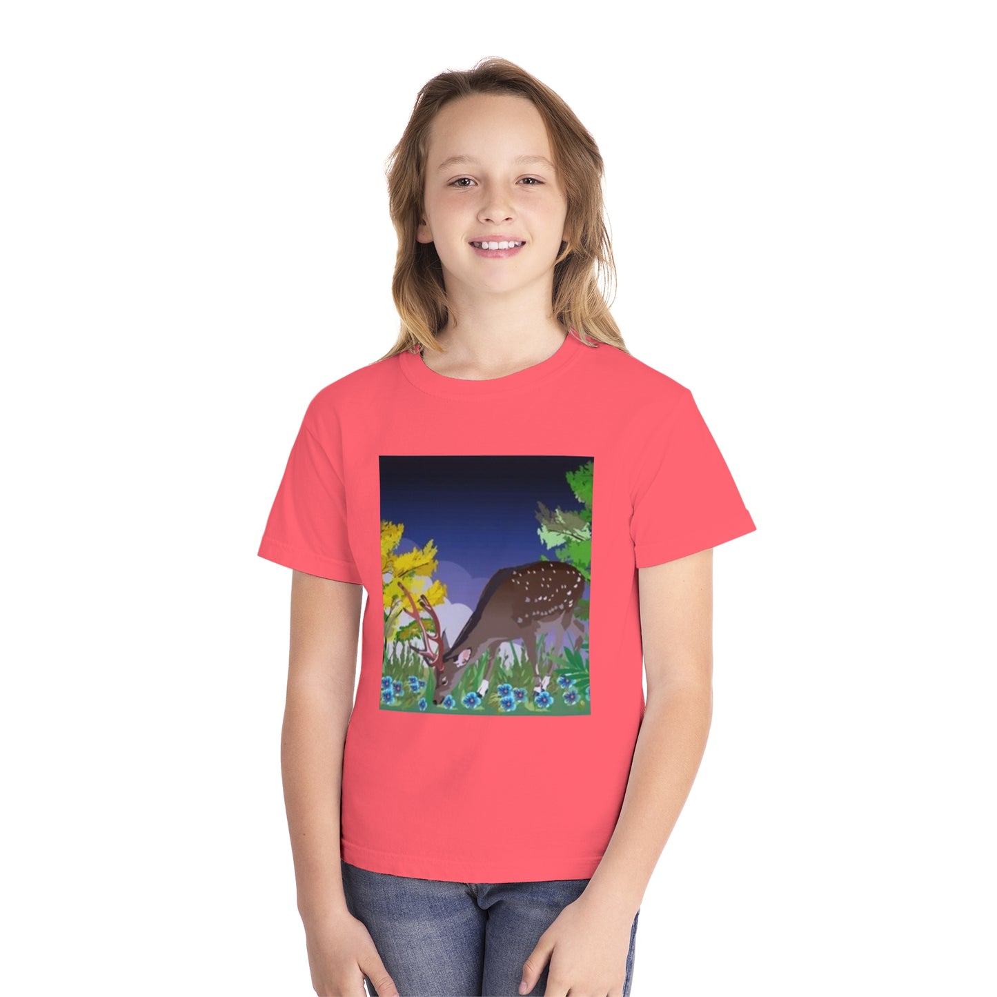 Youth Midweight Tee – Serene Deer in Nature Design