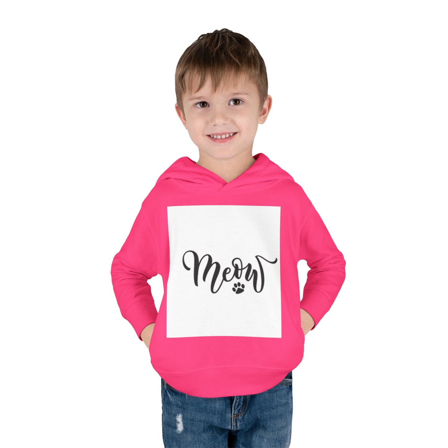 Cute Toddler Pullover Fleece Hoodie - 'Meow' Cat Design