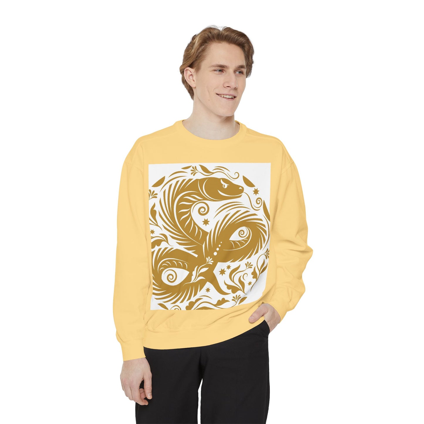 Cultural Vibe Unisex Garment-Dyed Sweatshirt - Tribal Mask & Animal Design