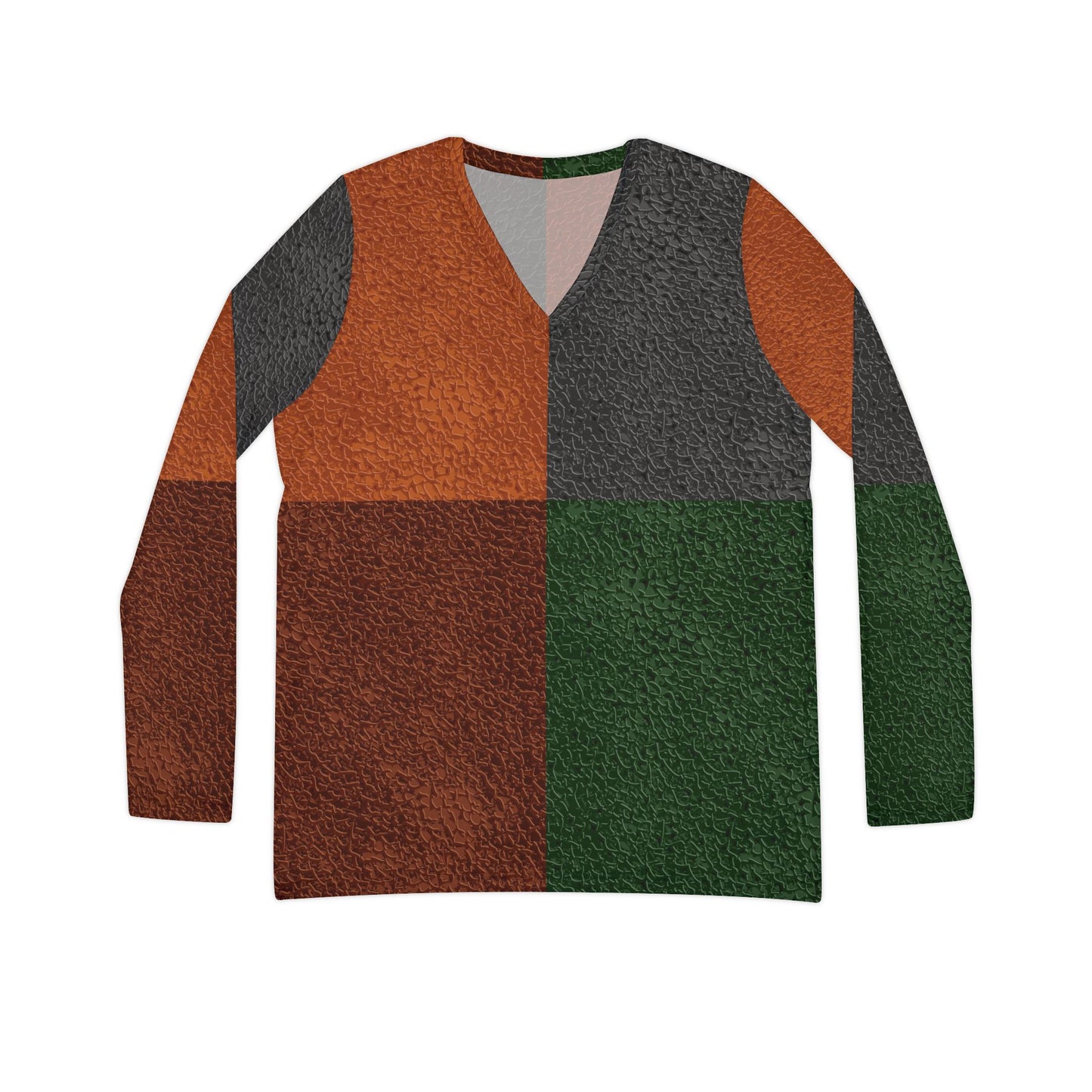 Chic Women's Long Sleeve V-Neck Top - Earth Tones Casual Wear