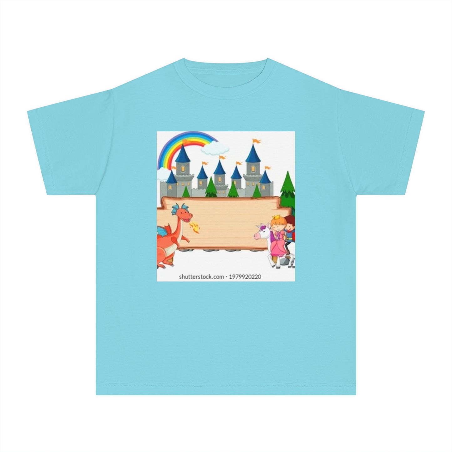 Youth Fantasy Castle Tee - Colorful Dragon & Rainbow Design