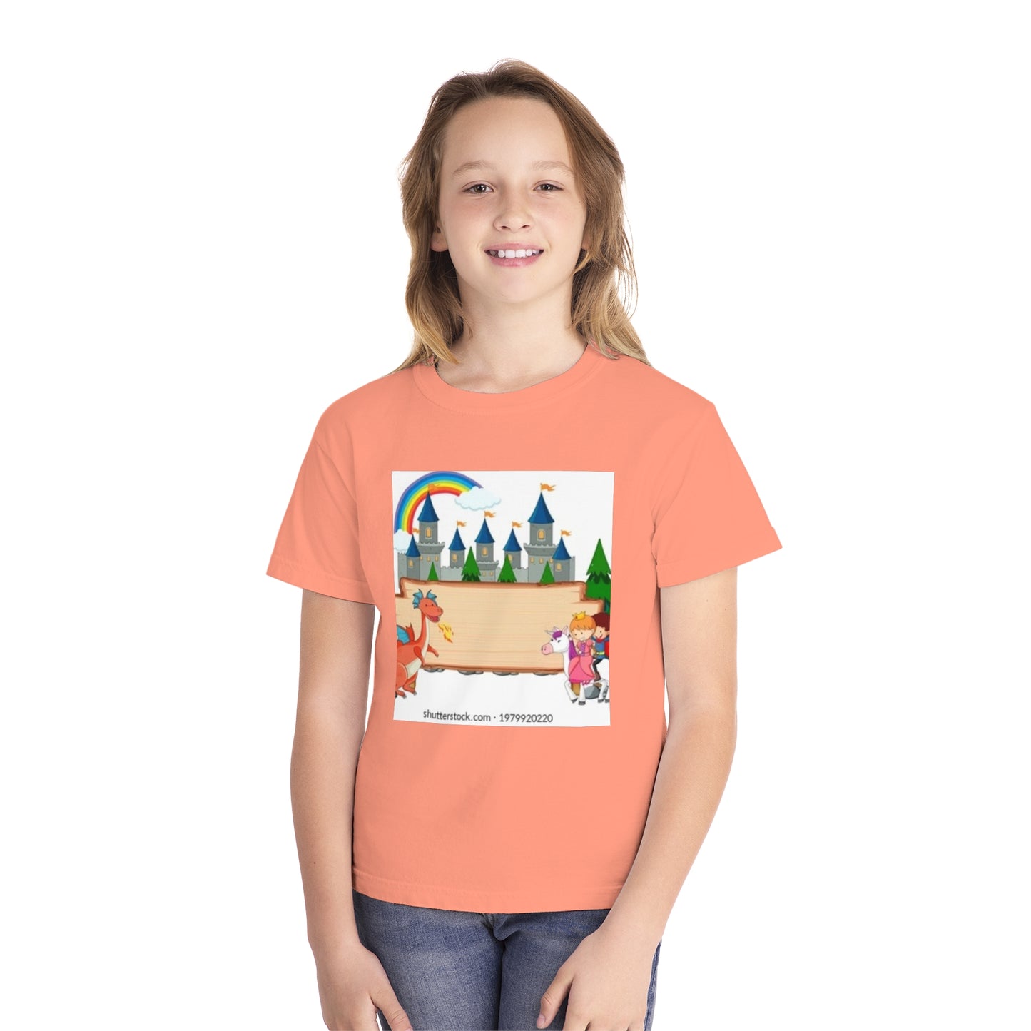 Youth Fantasy Castle Tee - Colorful Dragon & Rainbow Design