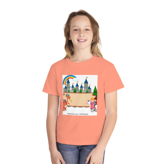 Youth Fantasy Castle Tee - Colorful Dragon & Rainbow Design