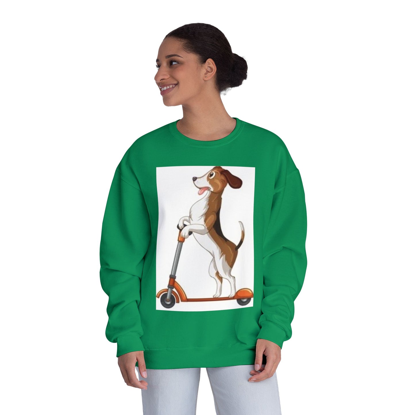 Dog Lover Crewneck Sweatshirt - Fun Beagle on Scooter Design