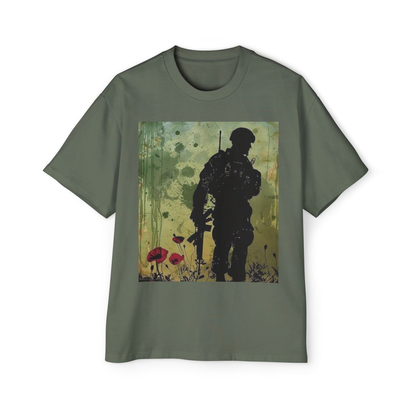 Soldier Silhouette Oversized Tee - Men's Heavy T-Shirt for Veterans and Military Enthusiasts