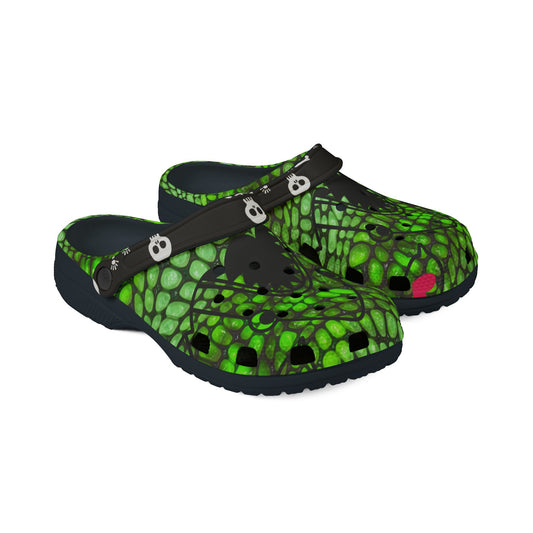 Skull & Green Glow EVA Foam Clogs - Fun, Lightweight Footwear for Kids and Adults