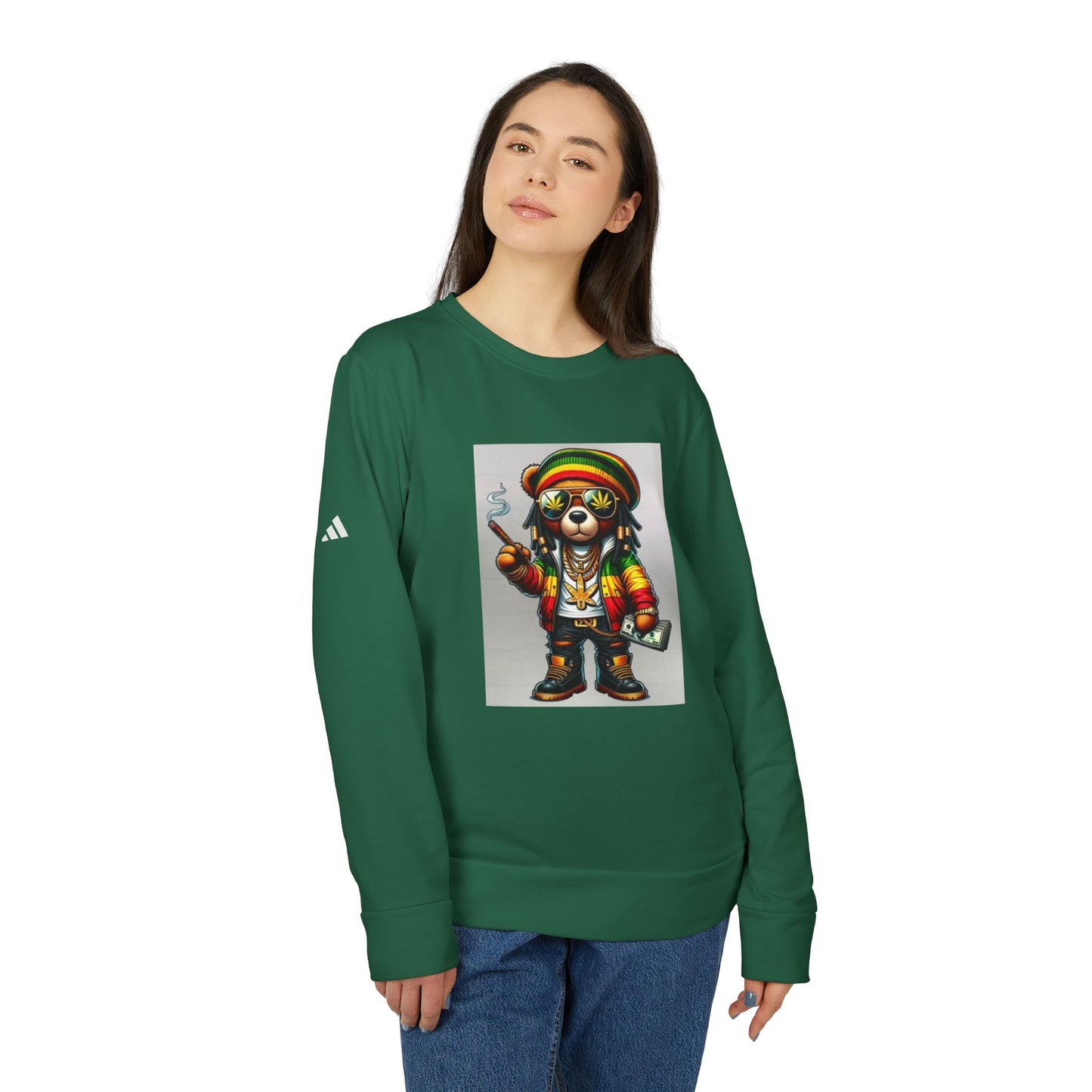 Rasta Bear Fleece Crewneck Sweatshirt - Unisex Chill Vibe
