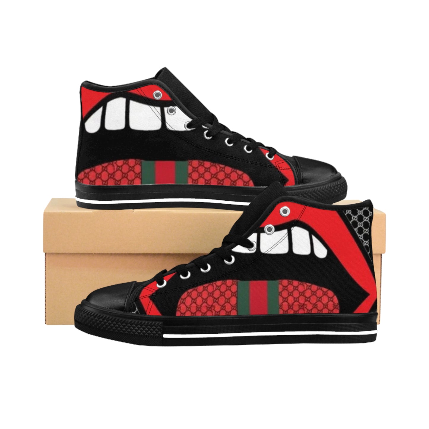 Men's Classic High-Top Sneakers with Bold Red Graphic Design