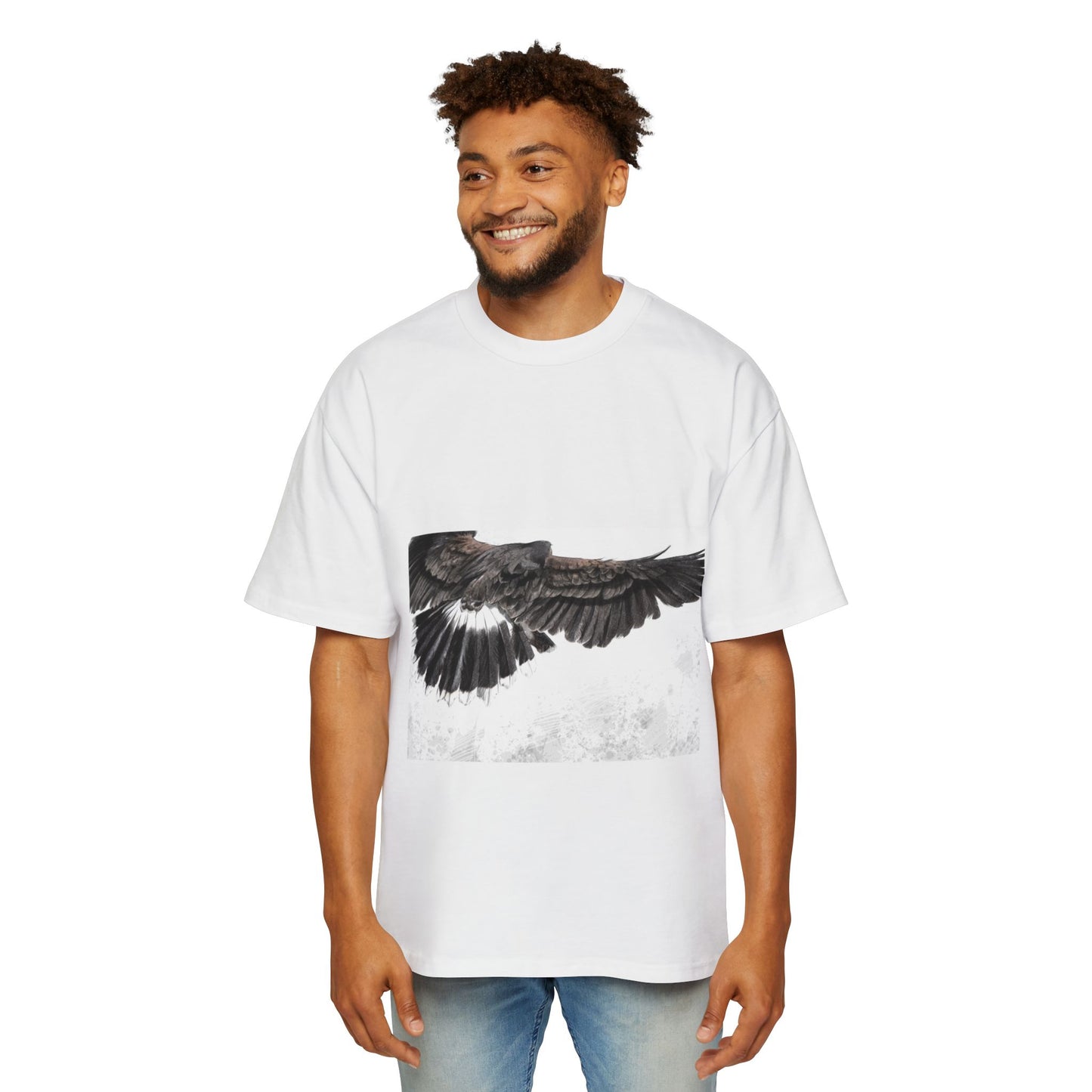 Men's Heavy Oversized Tee - Bold Eagle and Skull Print