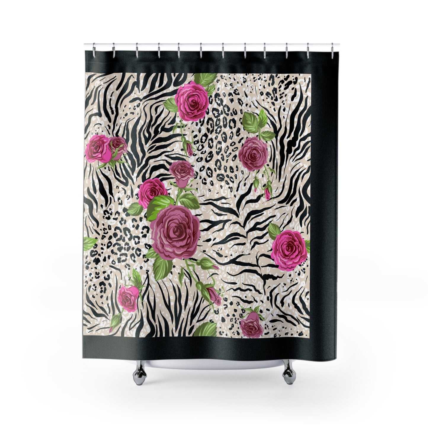Elegant Floral Animal Print Shower Curtain - Exotic Chic Bath Decor