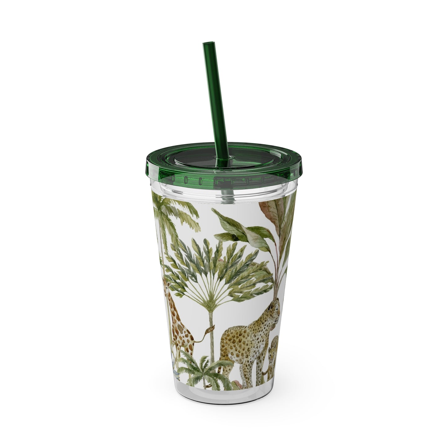 Sunsplash Jungle Tumbler with Straw - 16oz Tropical Wildlife Drinkware