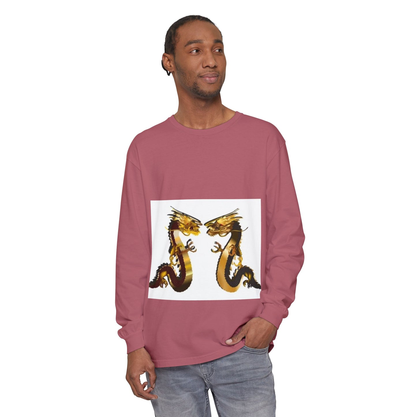Dragon Duel Unisex Long Sleeve T-Shirt - Garment-Dyed Art Tee