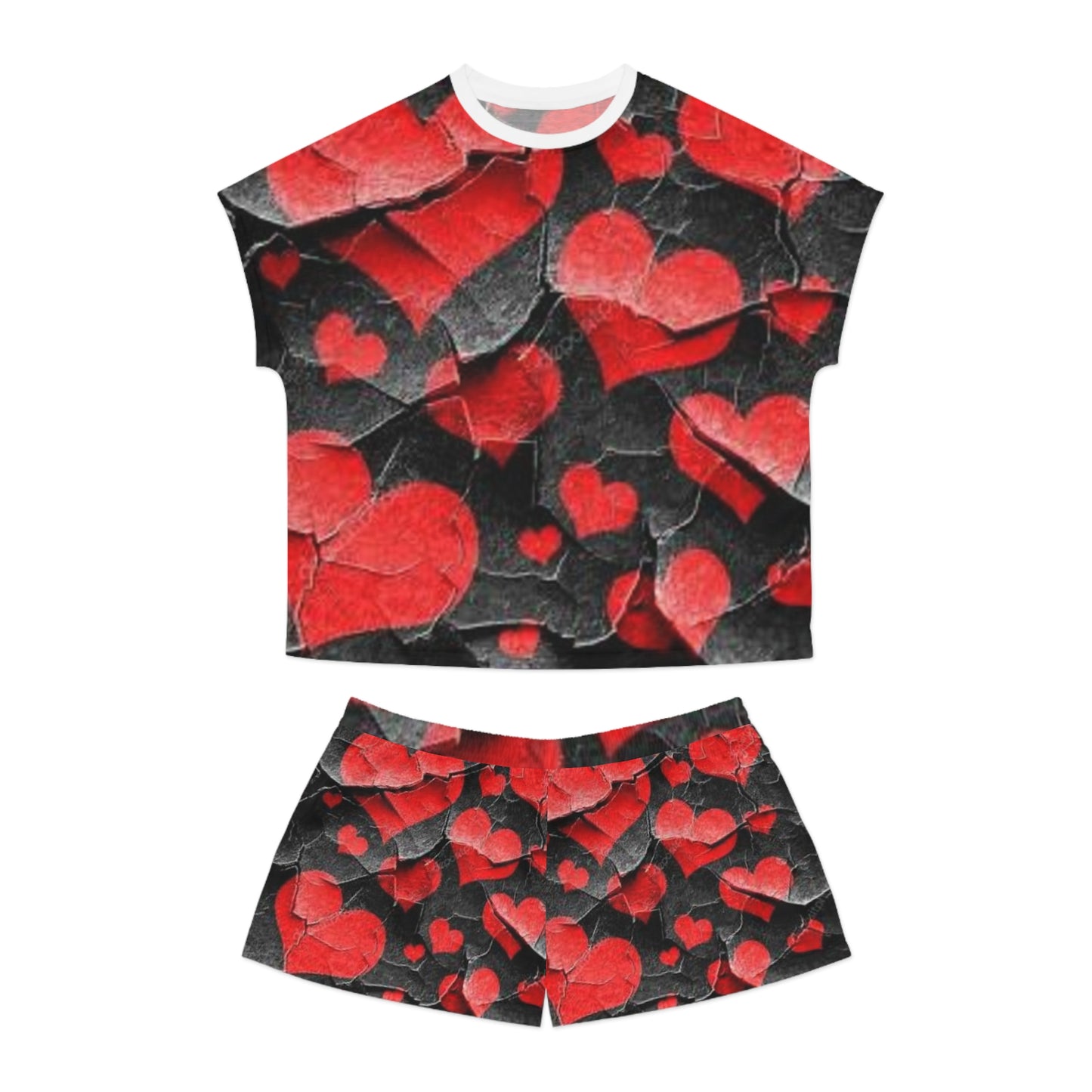 Cozy Heart Print Women's Short Pajama Set for Romantic Nights