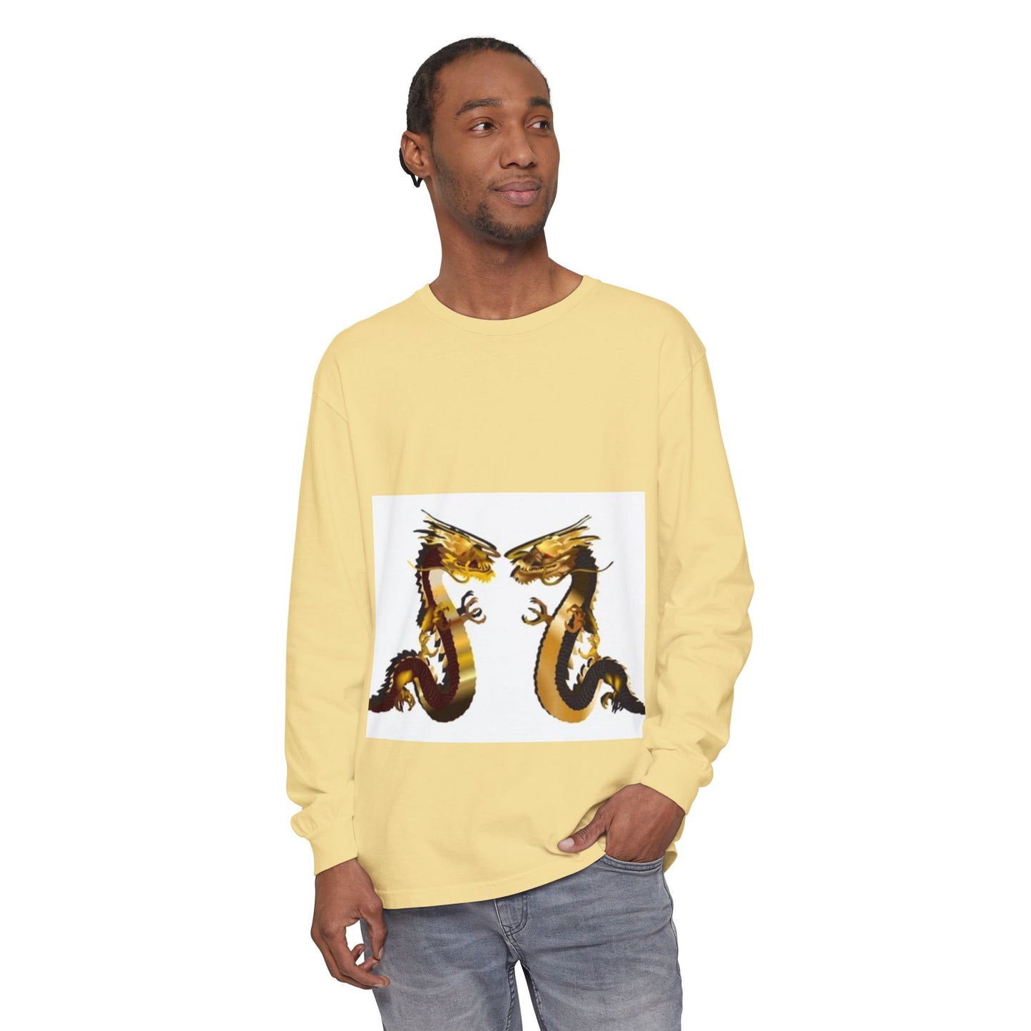 Dragon Duel Unisex Long Sleeve T-Shirt - Garment-Dyed Art Tee
