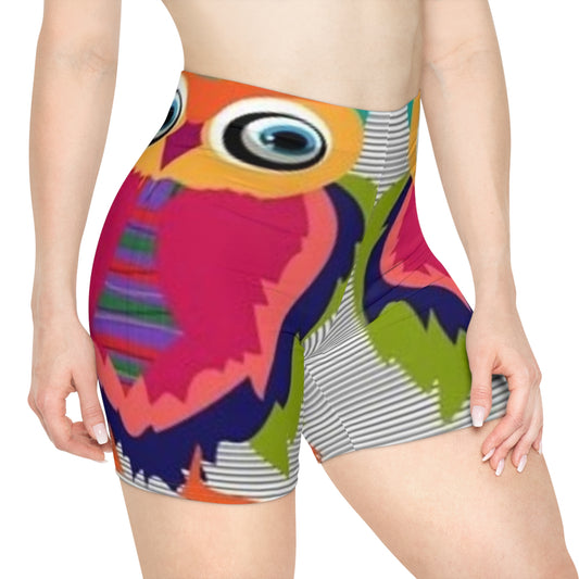 Colorful Owl Print Women's Biker Shorts - Fun, Lightweight Activewear