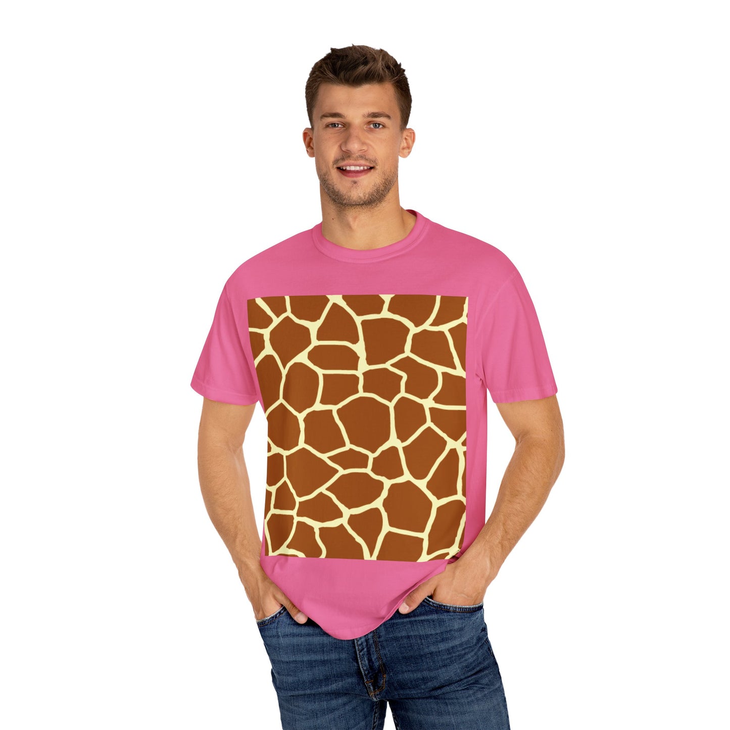 Unisex Giraffe Print Garment-Dyed T-Shirt - Animal Lover Tee
