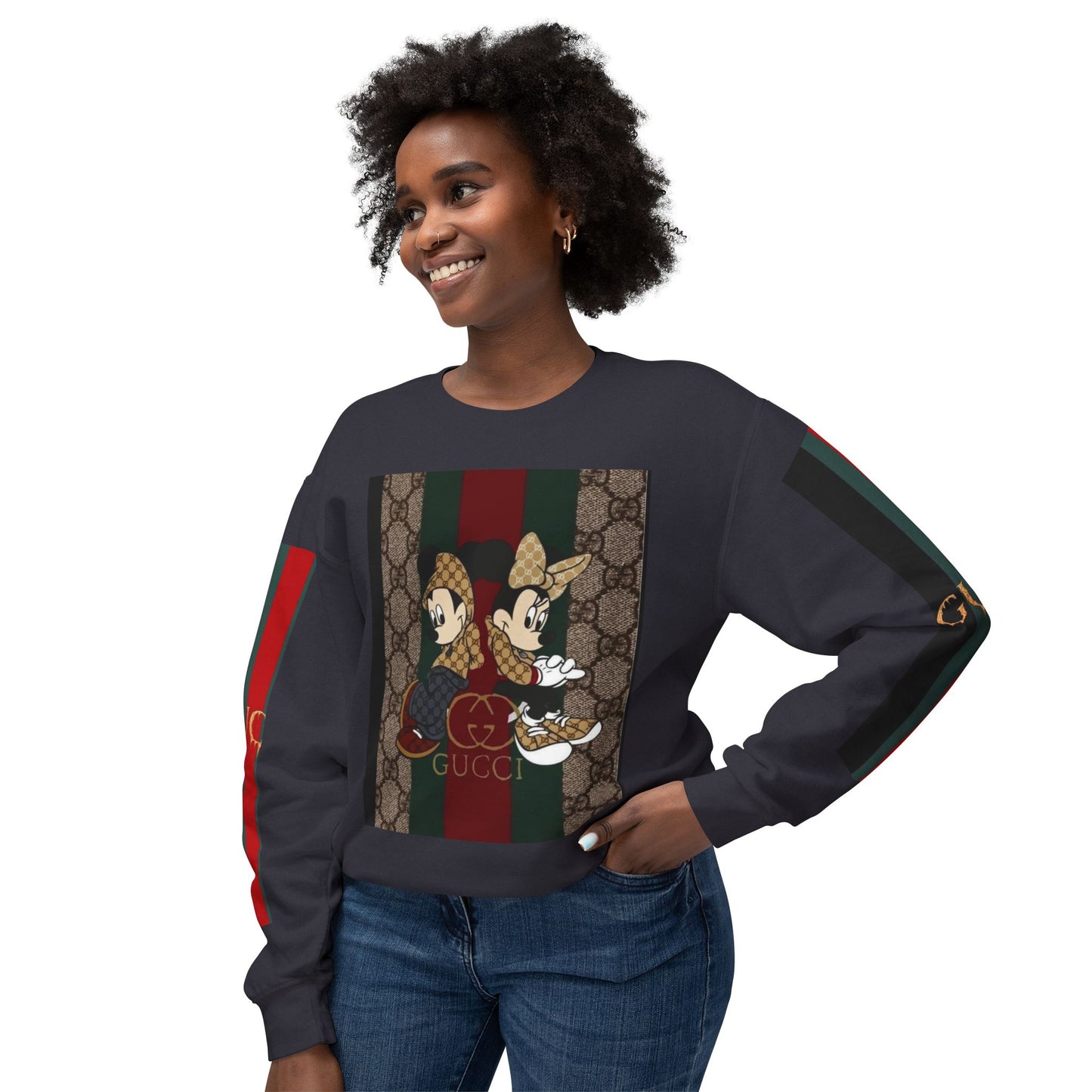 Gucci Inspired Unisex Crewneck Sweatshirt with Mickey & Minnie Design
