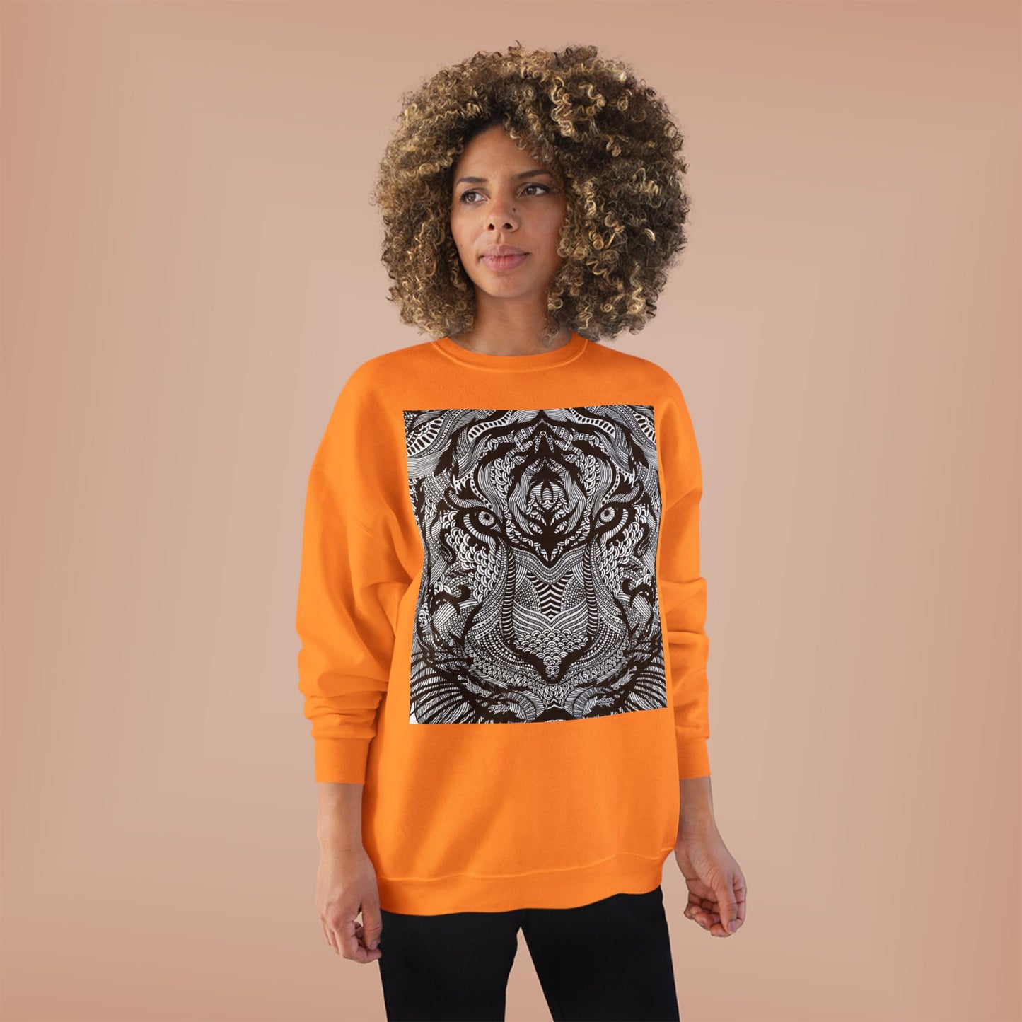 Unisex EcoSmart Tiger Graphic Crewneck Sweatshirt - Bold Black & White Design