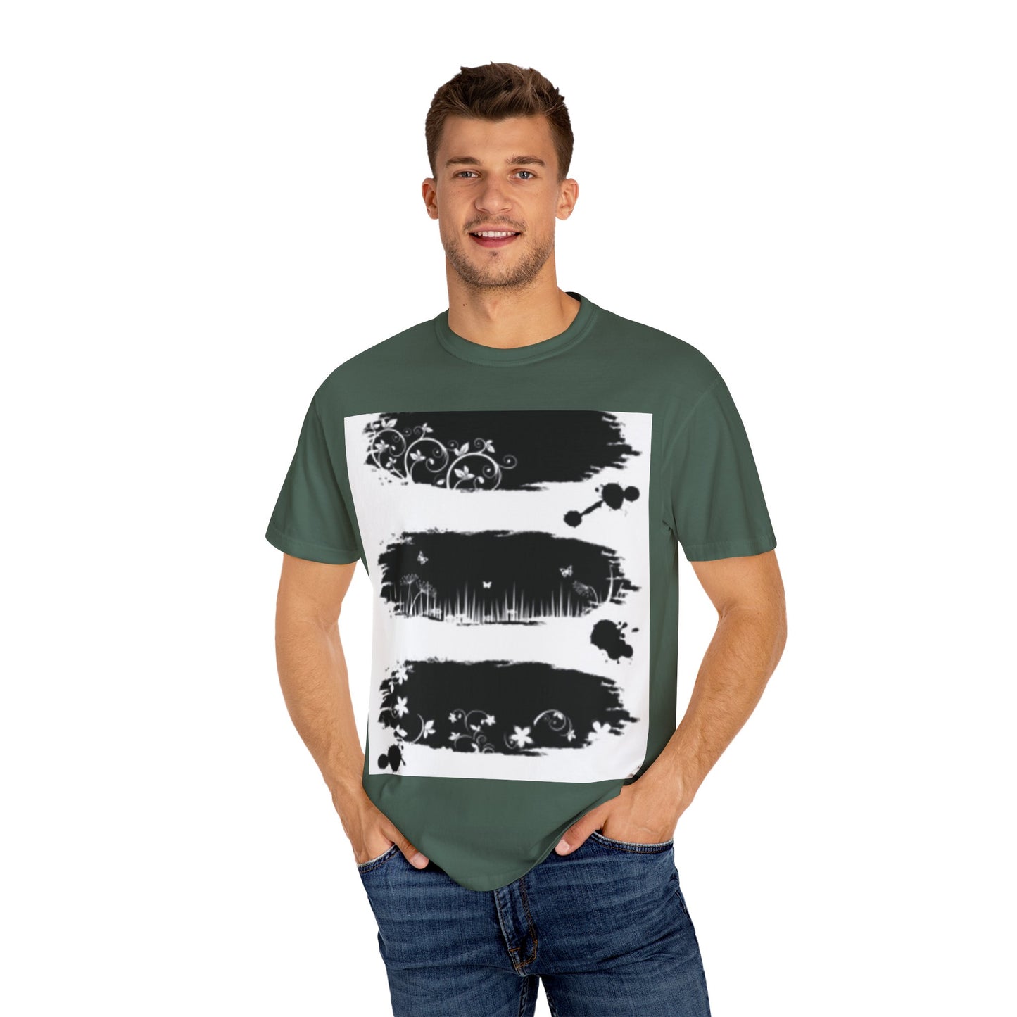 Artistic Unisex Garment-Dyed T-Shirt with Floral Design