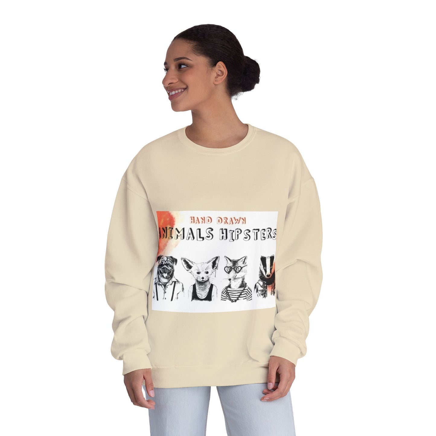 Hand Drawn Animals Hipsters Unisex Crewneck Sweatshirt