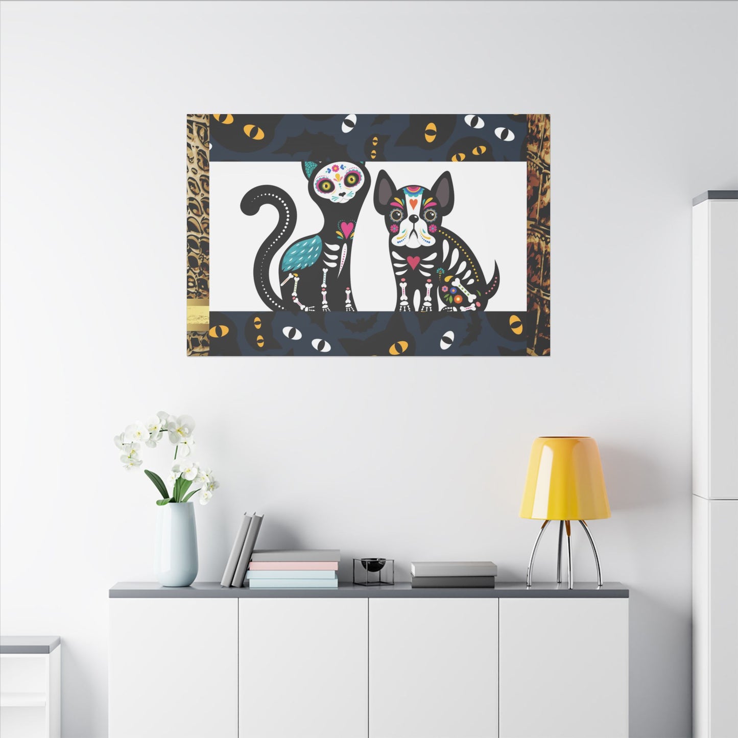 Day of the Dead Pet Canvas Art - Colorful Cat and Dog Wall Decor