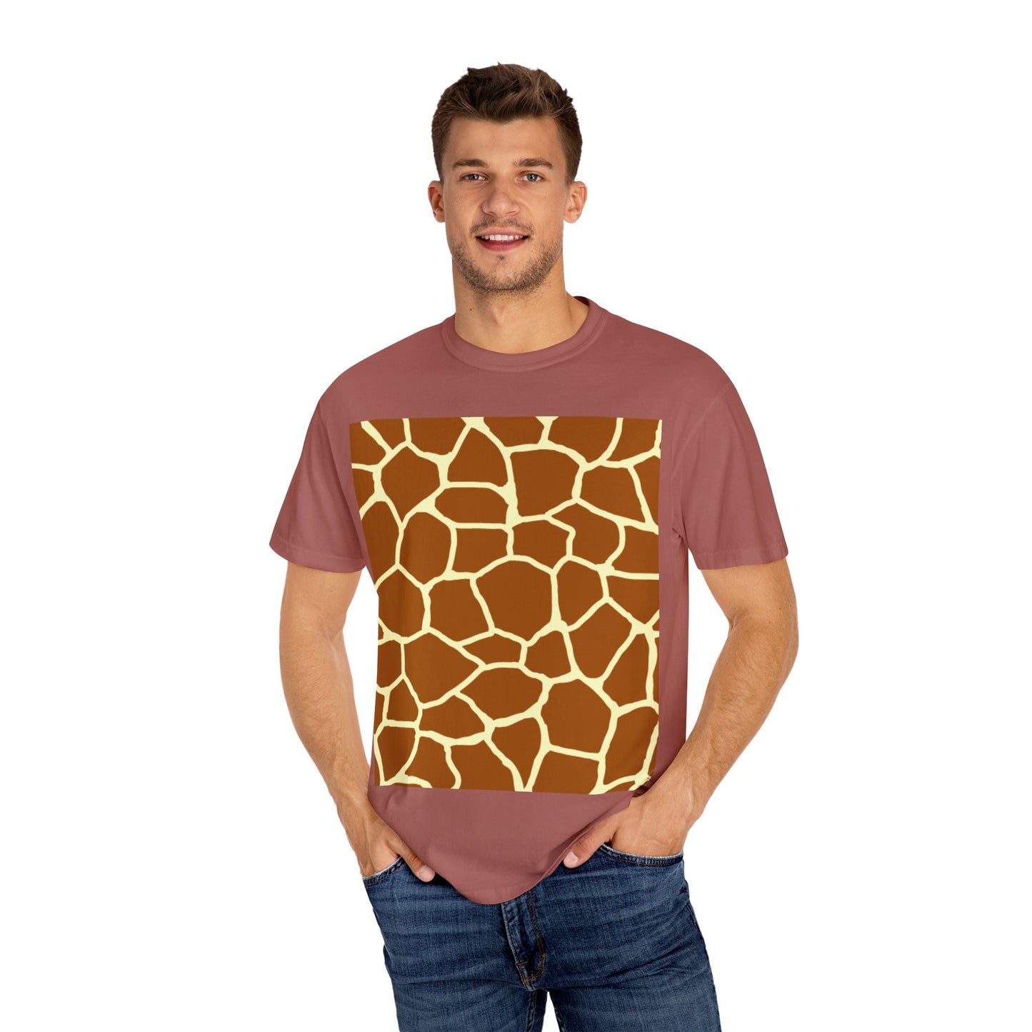 Unisex Giraffe Print Garment-Dyed T-Shirt - Animal Lover Tee
