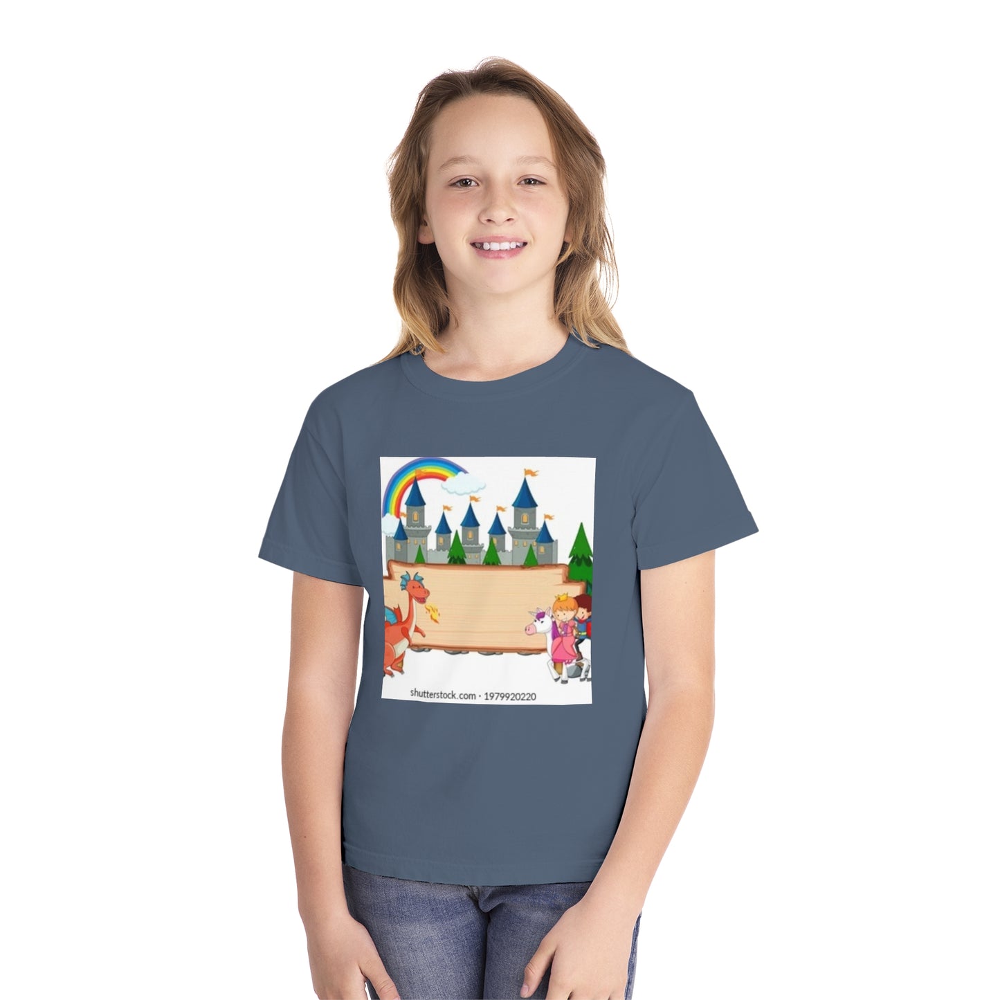 Youth Fantasy Castle Tee - Colorful Dragon & Rainbow Design